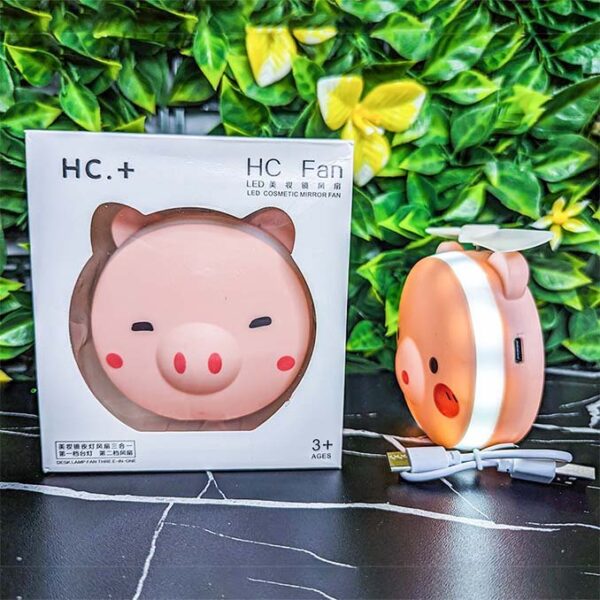 Mini ventilateur rose cochon USB Rechargeable miroir de maquillage led Portable – Image 5