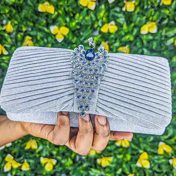 Sac / pochette de soirée paon argenté