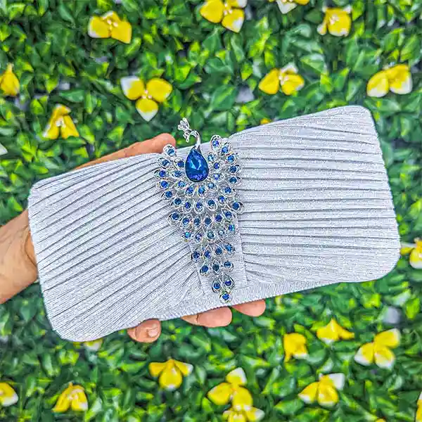 Sac / pochette de soirée paon argenté – Image 6