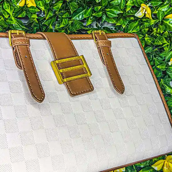 Sac à main élégant bicolore marron & blanc – Image 3