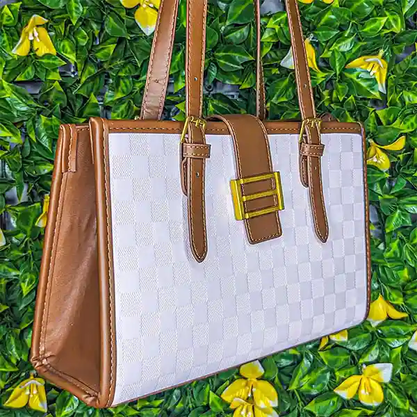 Sac à main élégant bicolore marron & blanc – Image 2