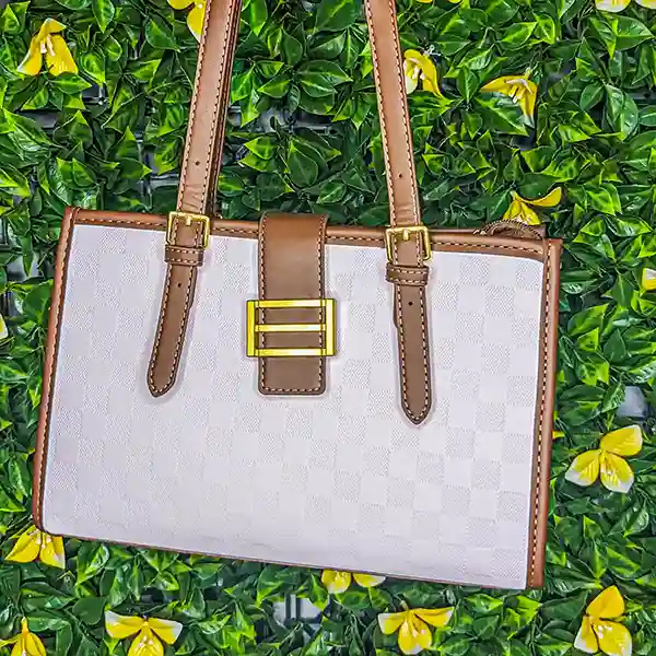 Sac à main élégant bicolore marron & blanc