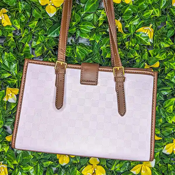 Sac à main élégant bicolore marron & blanc – Image 5